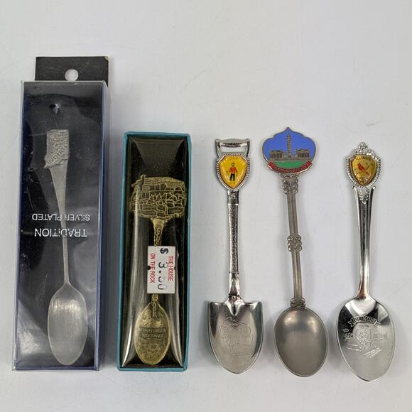 Unbranded Other - Vintage Souvenir Spoon Lot Indiana Illinois Wisconsin Massachusetts Enamel Decor